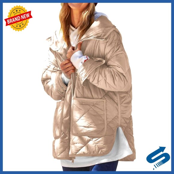 Quilted Puffer Jacket Hooded Lightweight Winter Coat with Pockets